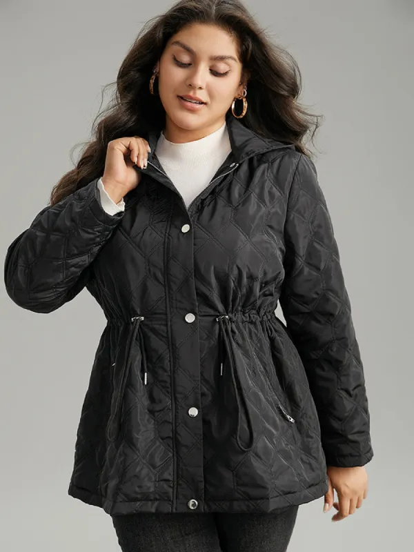 Plain Button Up Drawstring Hooded Coat sold by Bloomchic