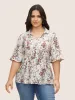 Shirt Collar Floral Button Detail Bell Sleeve Blouse sold by Bloomchic