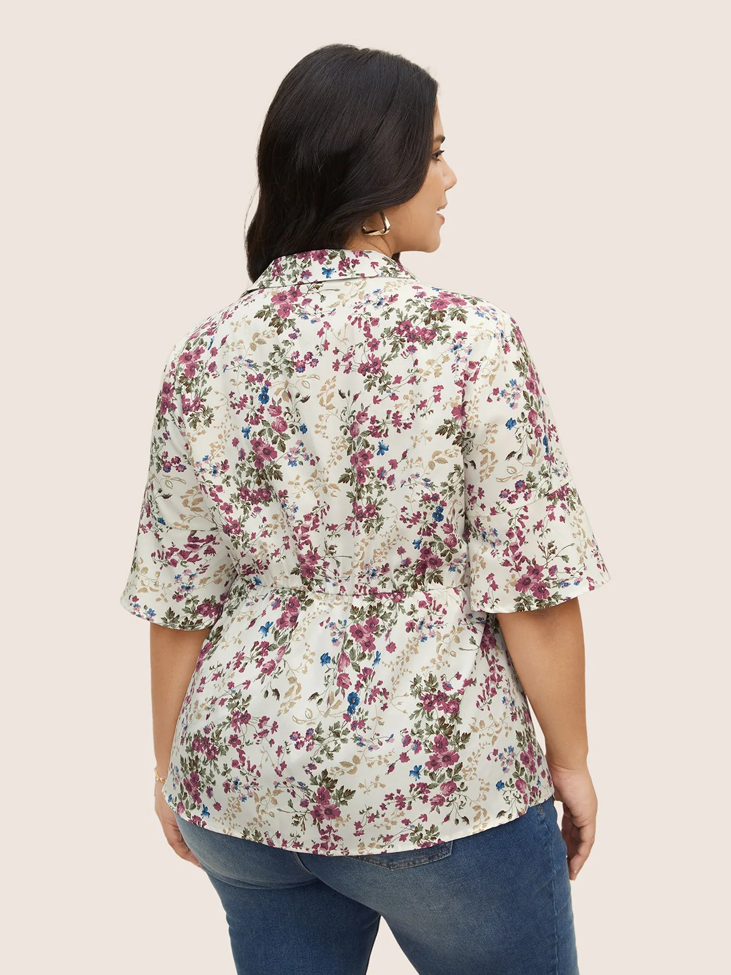 Shirt Collar Floral Button Detail Bell Sleeve Blouse sold by Bloomchic product image thumbnail 5