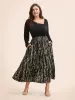 Geometric Shirred Ruffle Layered Hem Skirt sold by Bloomchic