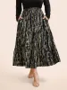 Geometric Shirred Ruffle Layered Hem Skirt sold by Bloomchic