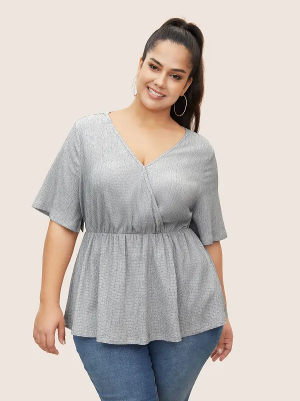 Stretchy Woven Heather Elastic Waist Wrap Blouse sold by Bloomchic