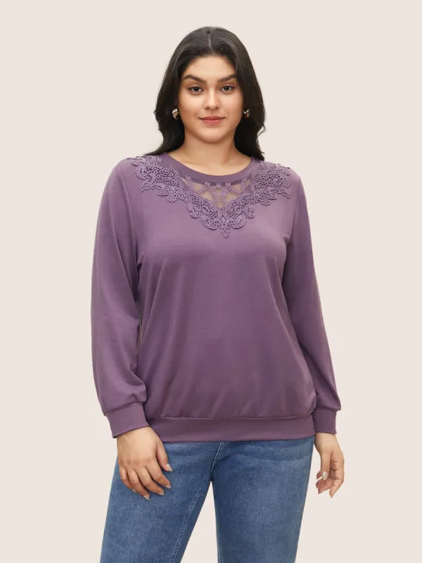 Round Neck Lace Patchwork Sweatshirt sold by Bloomchic