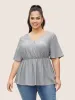 Stretchy Woven Heather Elastic Waist Wrap Blouse sold by Bloomchic