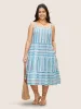 Striped Button Detail Ruffle Layered Hem Dress sold by Bloomchic