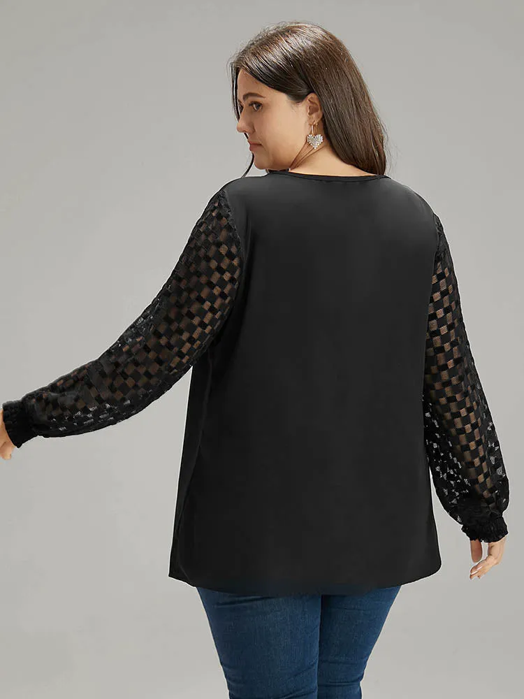 Lace Panel V Neck Shirred Mesh Blouse sold by Bloomchic product image thumbnail 2