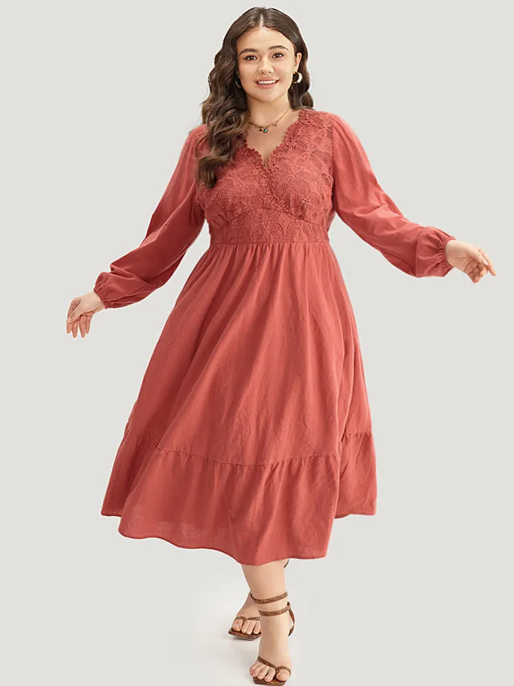 Solid Lace Panel Wrap Patchwork Dress sold by Bloomchic product image thumbnail 4