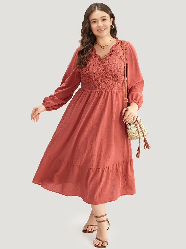 Solid Lace Panel Wrap Patchwork Dress sold by Bloomchic