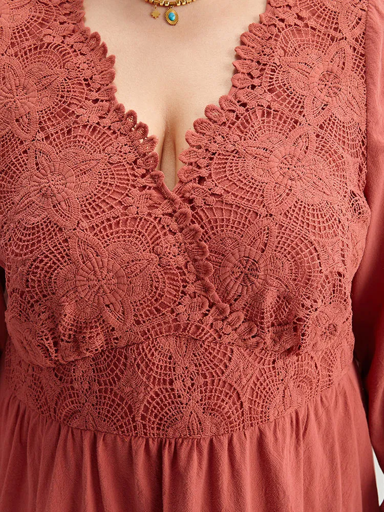 Solid Lace Panel Wrap Patchwork Dress sold by Bloomchic product image thumbnail 5