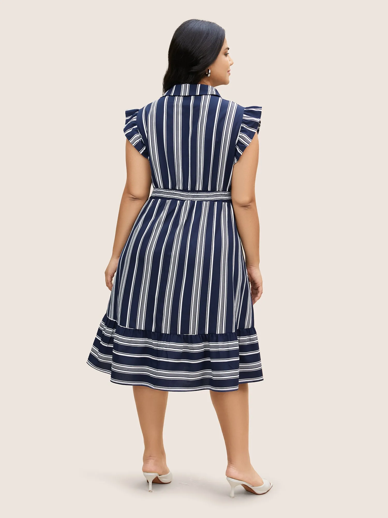 Shirt Collar Striped Ruffle Cap Sleeve Dress sold by Bloomchic product image thumbnail 4