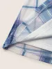 Square Neck Plaid Drawstring Raglan Sleeve T-shirt sold by Bloomchic