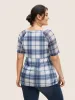 Square Neck Plaid Drawstring Raglan Sleeve T-shirt sold by Bloomchic