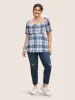 Square Neck Plaid Drawstring Raglan Sleeve T-shirt sold by Bloomchic