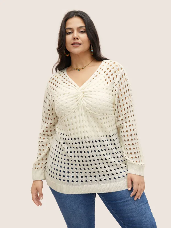 Twist Front Pointelle Knit Split Hem Pullover sold by Bloomchic