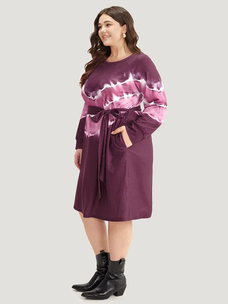 Tie Dye Pocket Round Neck Belted Raglan Sleeve Dress sold by Bloomchic product image thumbnail 3