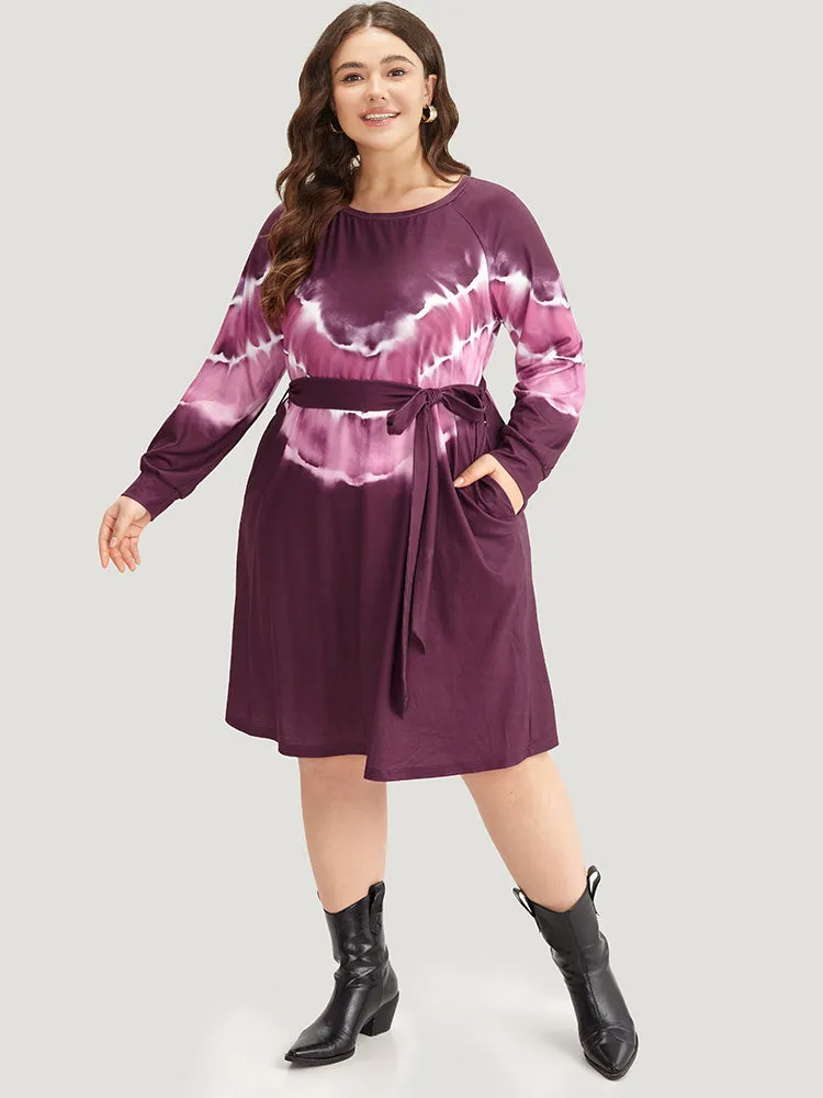 Tie Dye Pocket Round Neck Belted Raglan Sleeve Dress sold by Bloomchic product image thumbnail 4