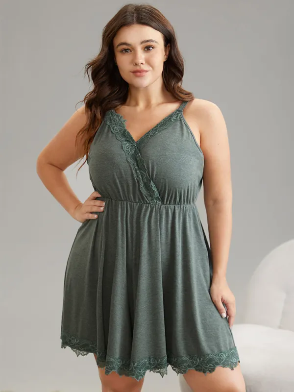 Guipure Lace Gathered Elastic Waist Cami Sleep Dress sold by Bloomchic