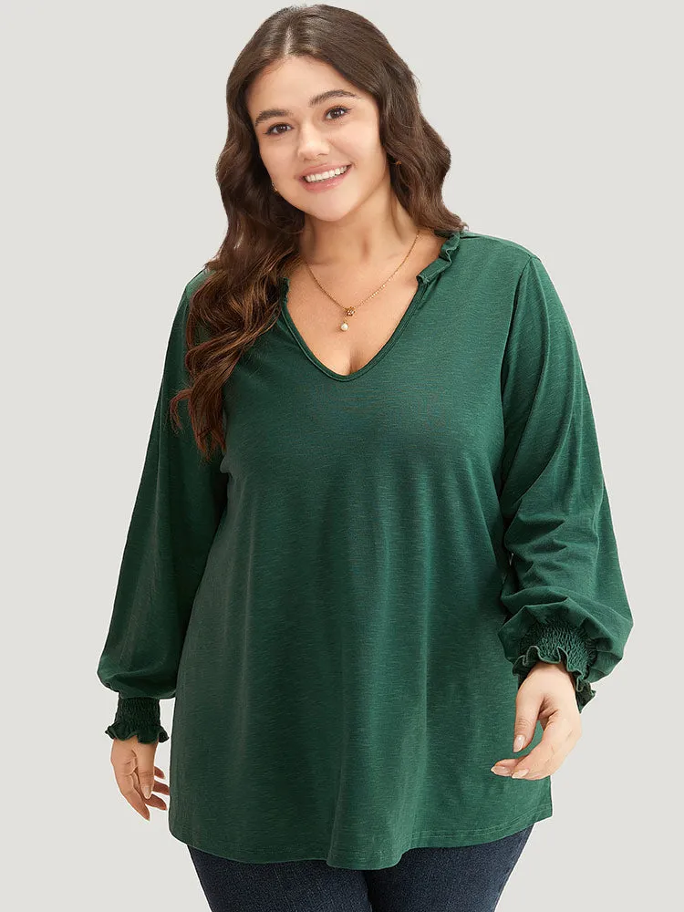 Solid Frill Trim Shirred T-shirt sold by Bloomchic product image thumbnail 3