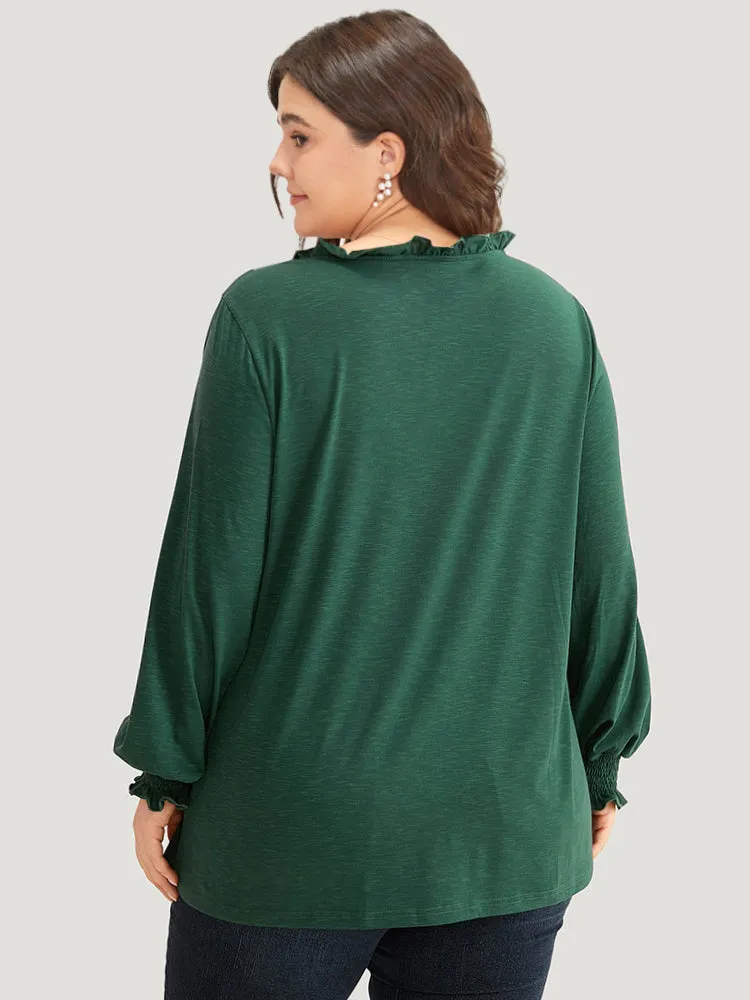 Solid Frill Trim Shirred T-shirt sold by Bloomchic product image thumbnail 2