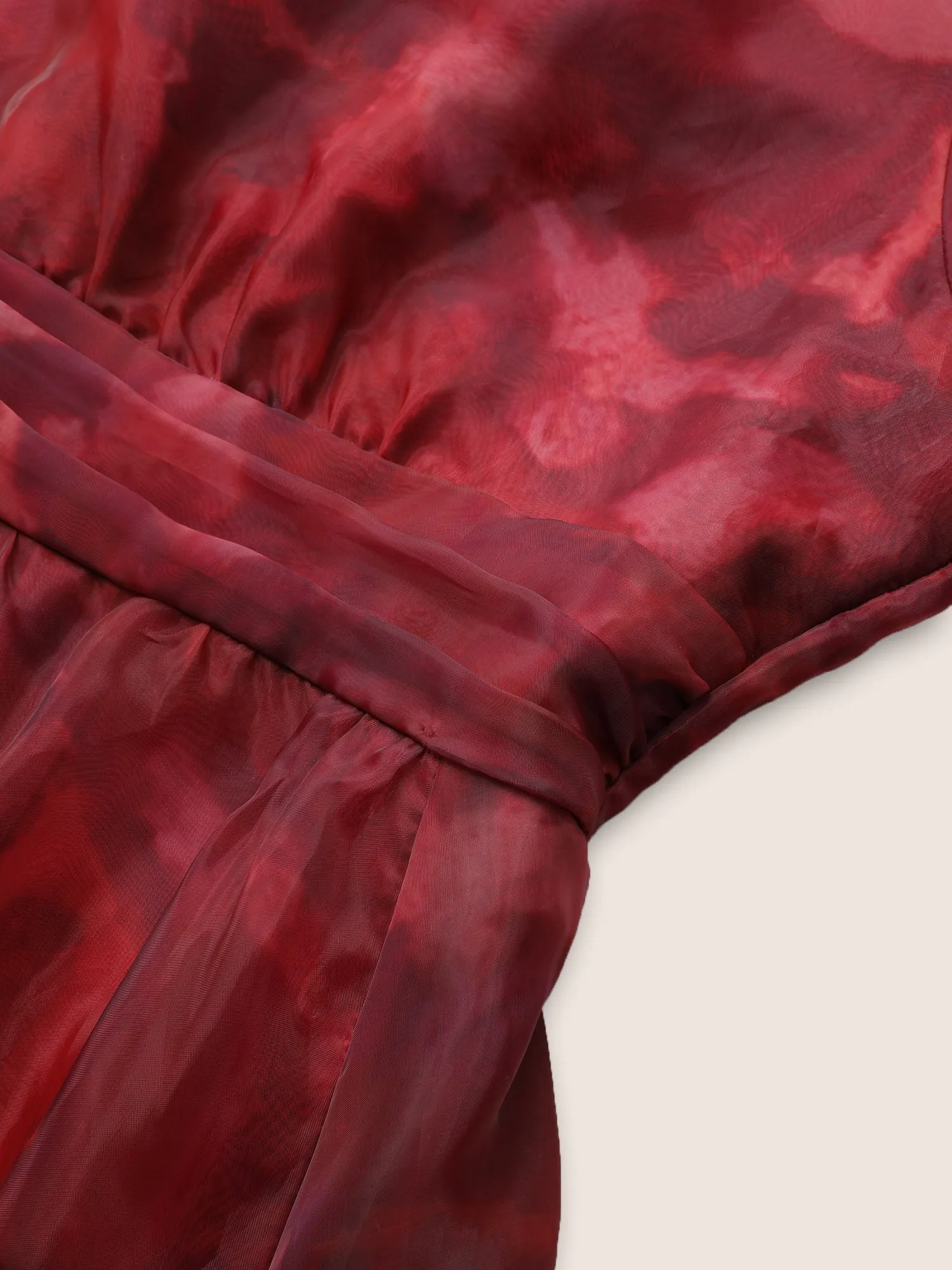 Pixel Flower Mesh Gathered Lantern Sleeve Dress sold by Bloomchic product image thumbnail 5