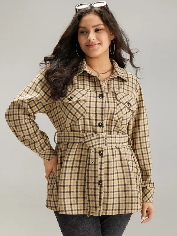 Gingham Pocket Button Through Belted Coat sold by Bloomchic