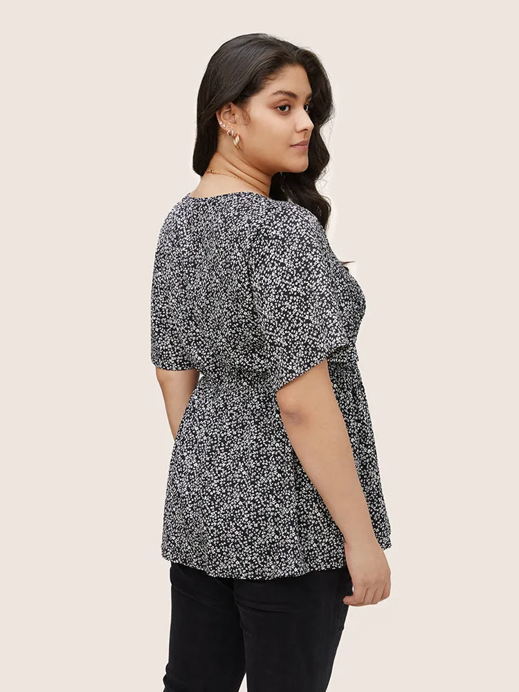 Ditsy Floral Shirred Ruffle Sleeve Elastic Waist Blouse sold by Bloomchic product image thumbnail 4