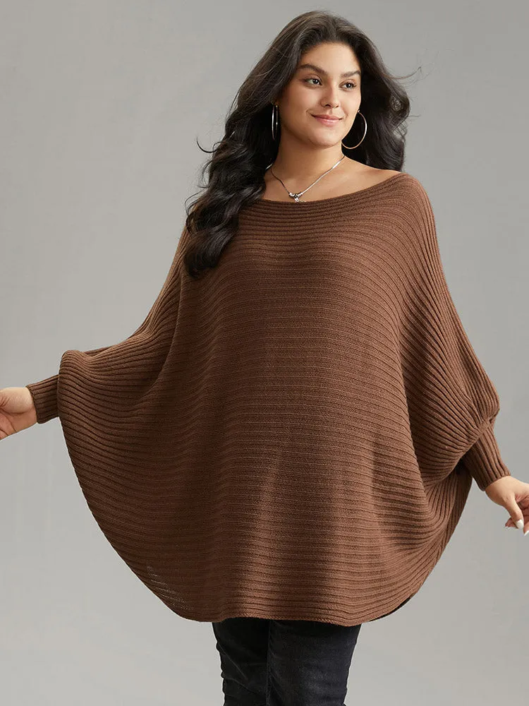 Solid Textured Off Shoulder Batwing Sleeve Pullover sold by Bloomchic