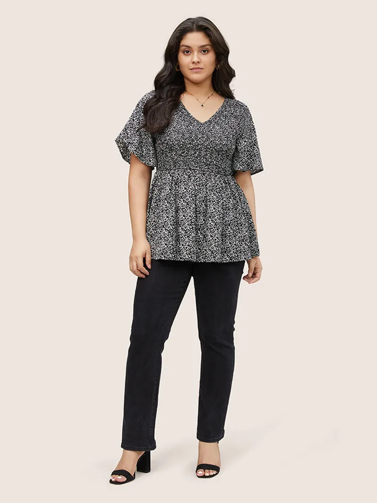 Ditsy Floral Shirred Ruffle Sleeve Elastic Waist Blouse sold by Bloomchic product image thumbnail 2