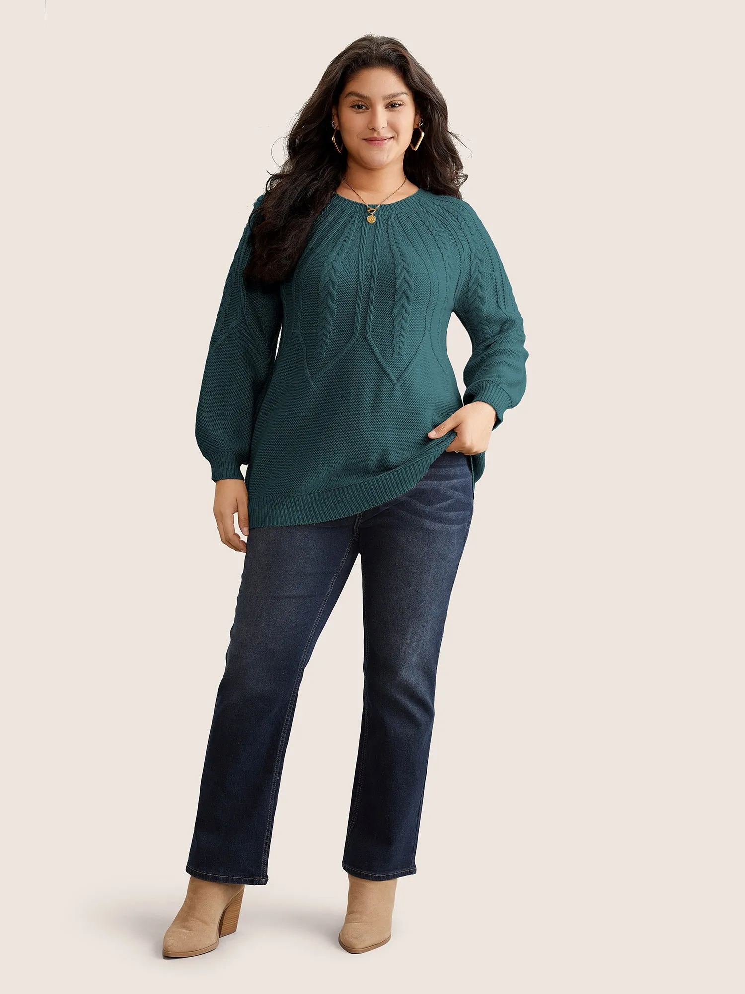 Solid Textured Lantern Sleeve Pullover sold by Bloomchic product image thumbnail 2