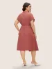 Anti-Wrinkle Solid Shirt Collar Wrap Hem Dress sold by Bloomchic