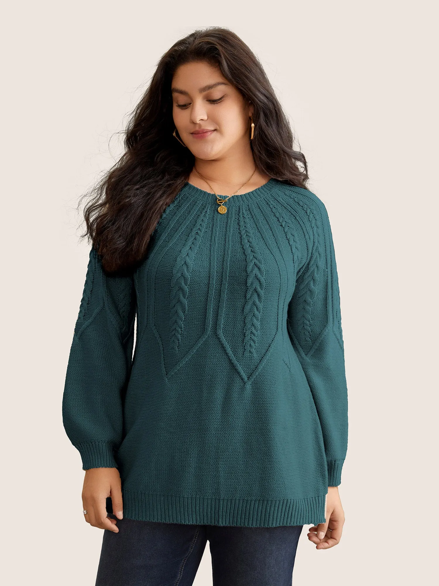 Solid Textured Lantern Sleeve Pullover sold by Bloomchic product image thumbnail 3