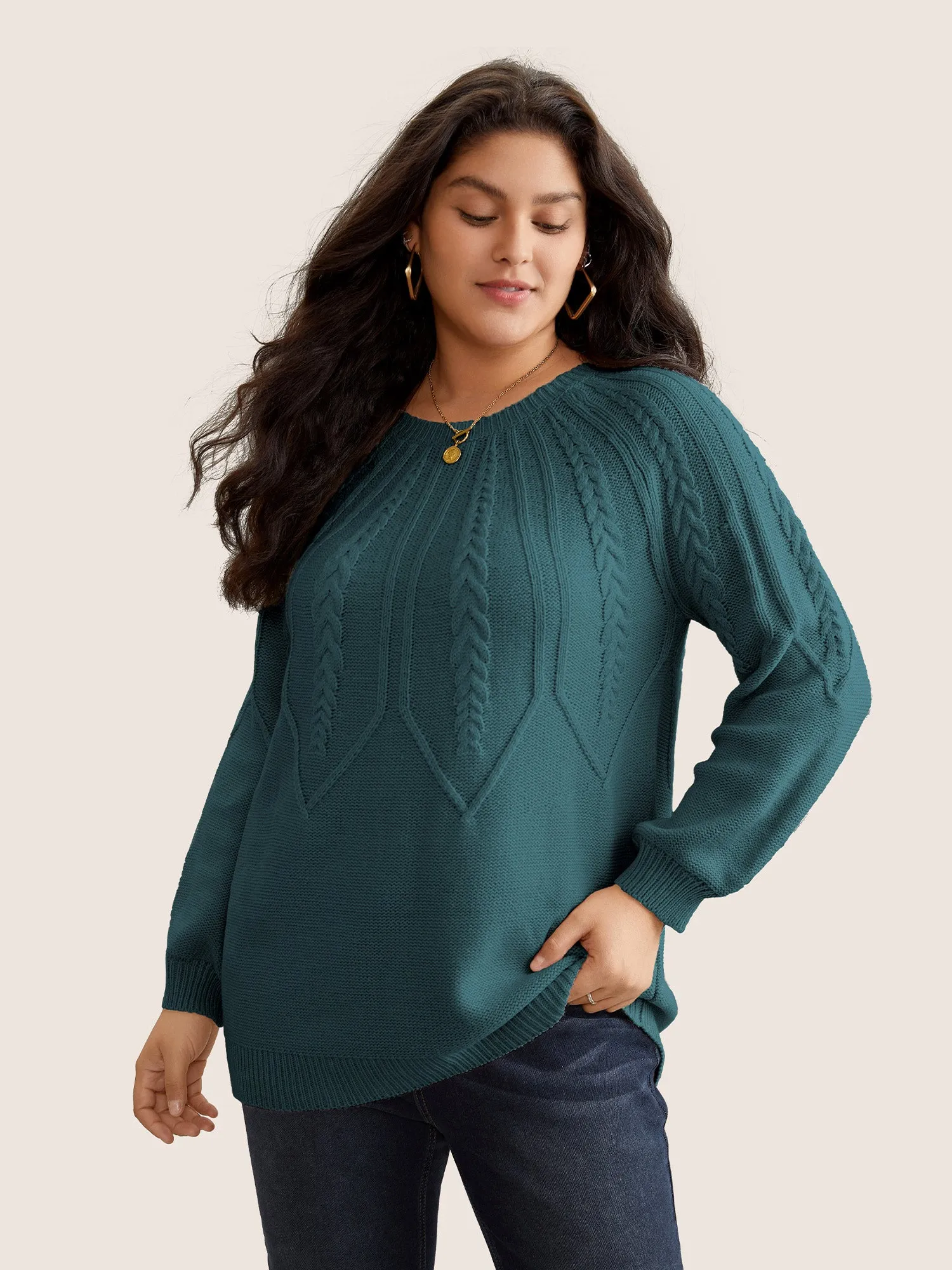 Solid Textured Lantern Sleeve Pullover sold by Bloomchic