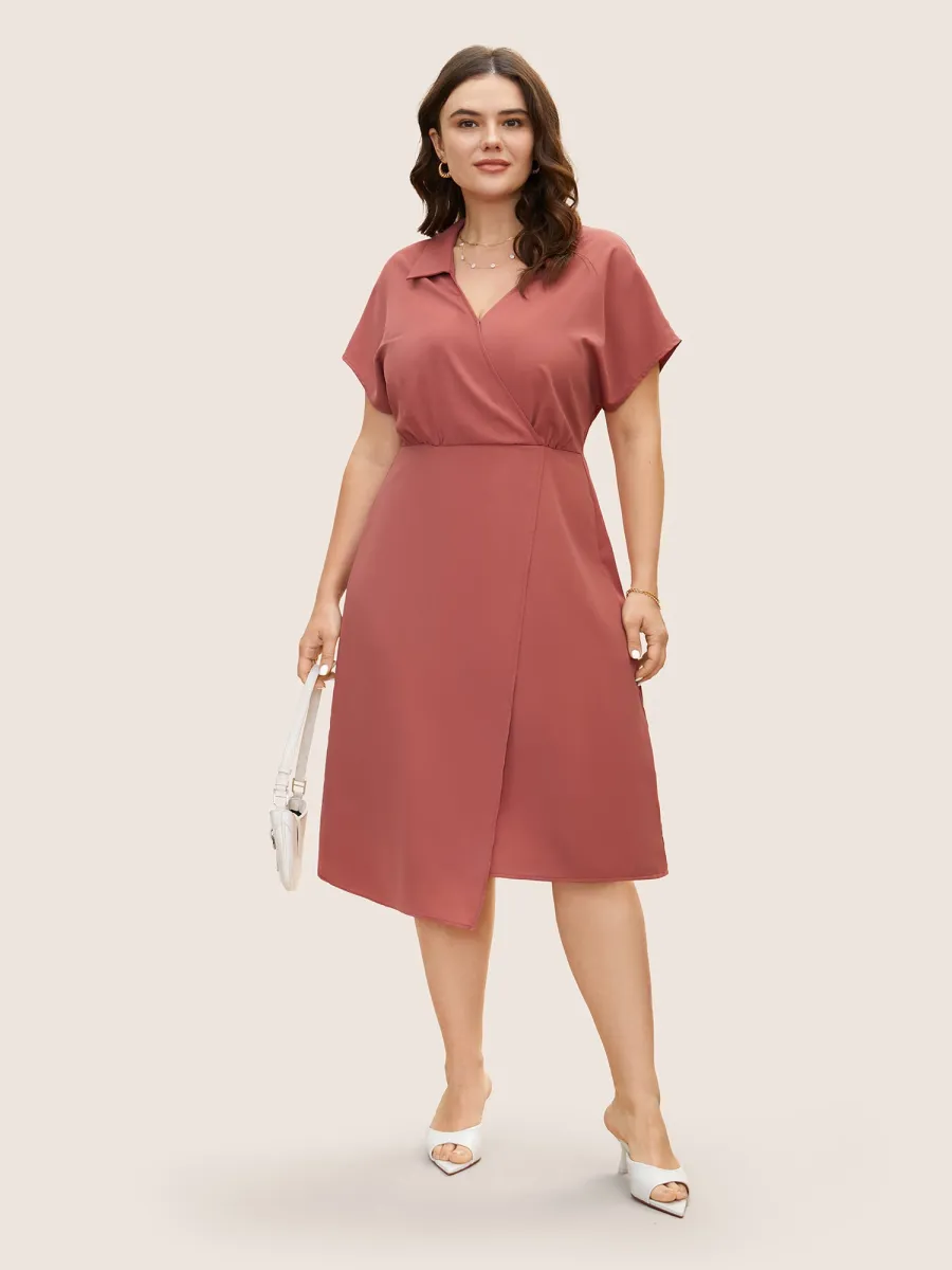 Anti-Wrinkle Solid Shirt Collar Wrap Hem Dress sold by Bloomchic