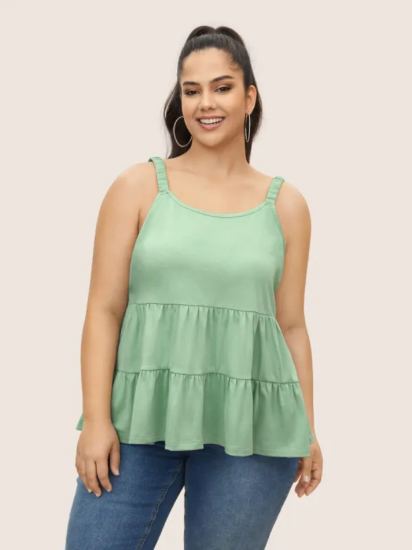 Solid Gathered Ruffle Layered Hem Cami Top sold by Bloomchic