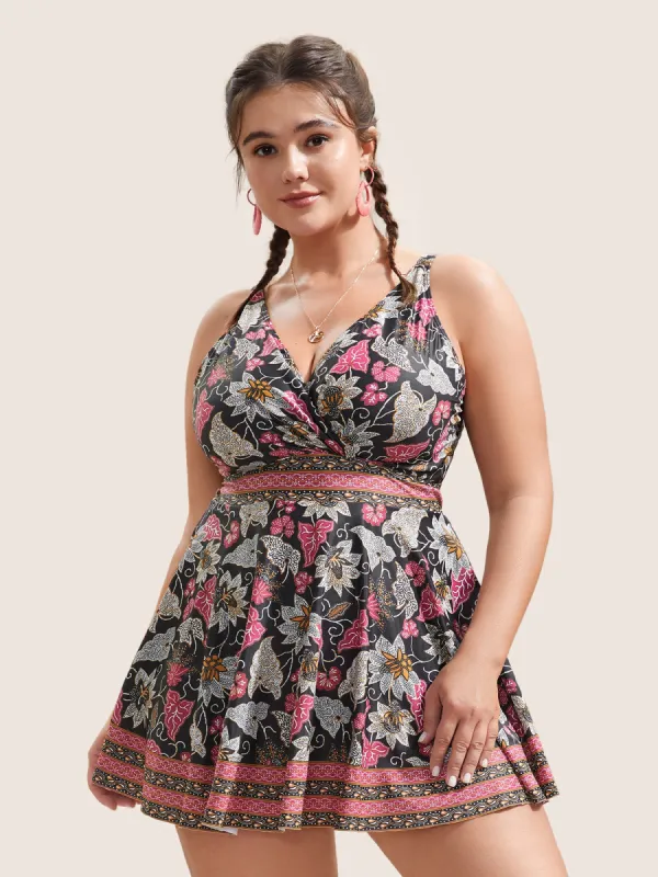 Bandana Print Overlap Collar Swim Dress sold by Bloomchic