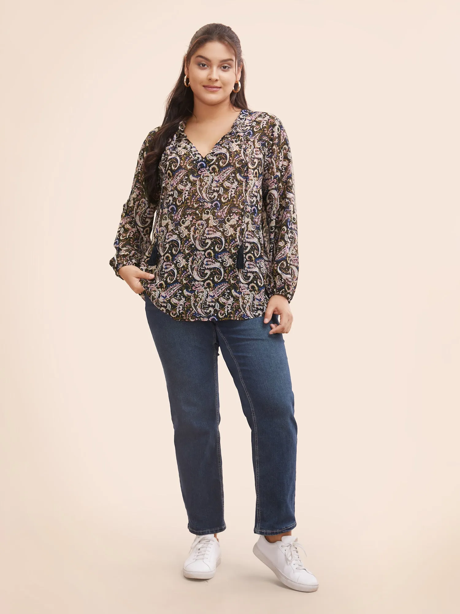 Chiffon Paisley Tassels Tie Knot Blouse sold by Bloomchic product image thumbnail 2