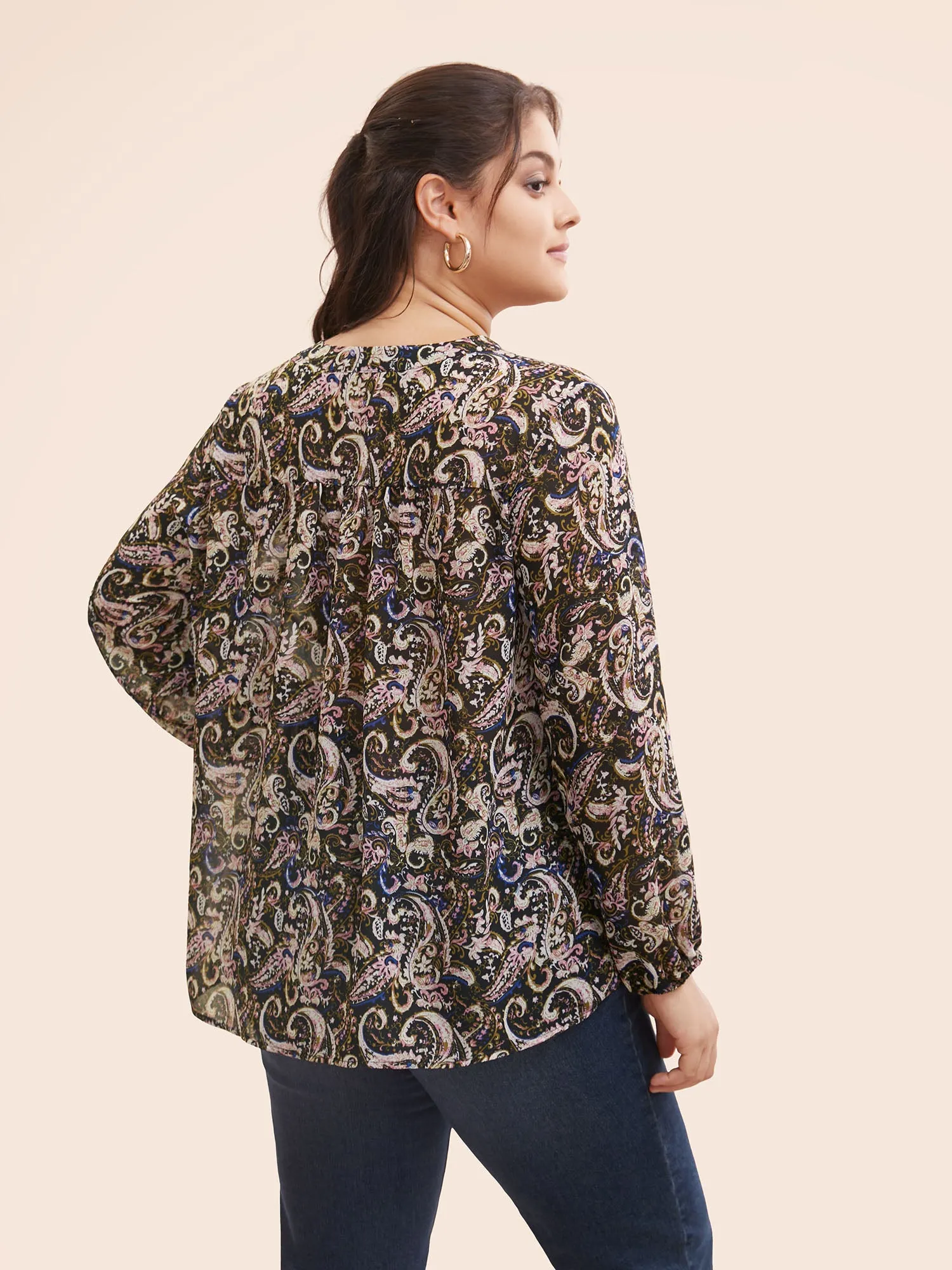 Chiffon Paisley Tassels Tie Knot Blouse sold by Bloomchic product image thumbnail 4