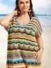 V Neck Contrast Striped Batwing Sleeve Swim Cover Up sold by Bloomchic