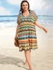 V Neck Contrast Striped Batwing Sleeve Swim Cover Up sold by Bloomchic