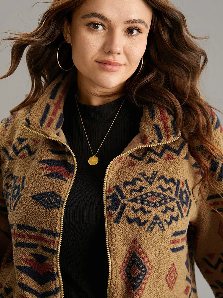 Boho Print Pocket Zipper Teddy Jacket sold by Bloomchic product image thumbnail 4