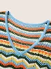 V Neck Contrast Striped Batwing Sleeve Swim Cover Up sold by Bloomchic