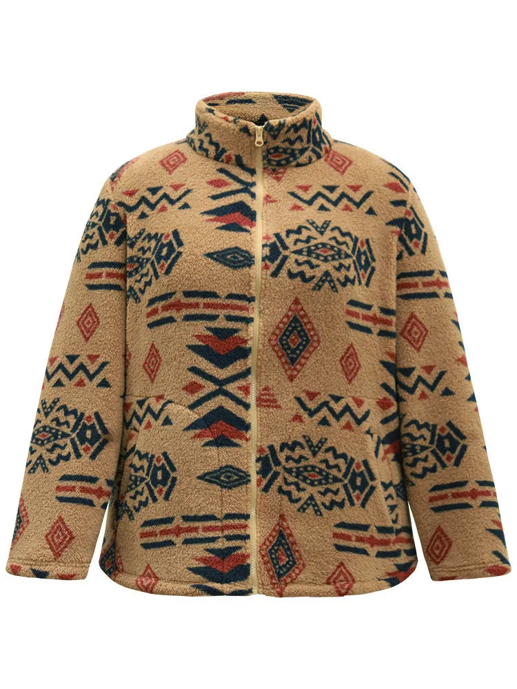Boho Print Pocket Zipper Teddy Jacket sold by Bloomchic product image thumbnail 5