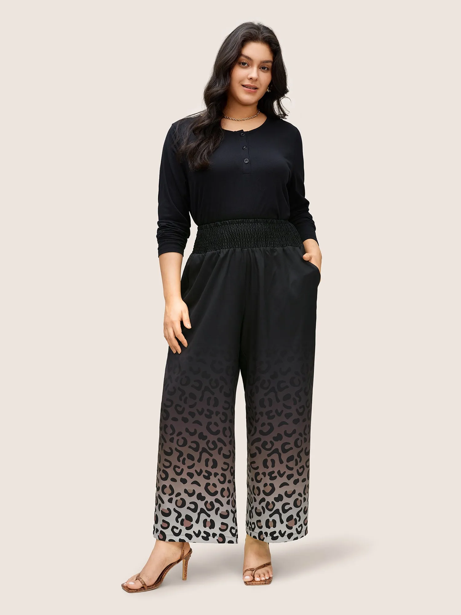 Ombre Leopard Shirred Elastic Waist Pants sold by Bloomchic product image thumbnail 3