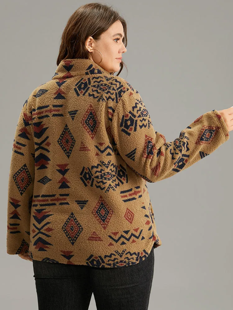 Boho Print Pocket Zipper Teddy Jacket sold by Bloomchic product image thumbnail 2