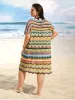 V Neck Contrast Striped Batwing Sleeve Swim Cover Up sold by Bloomchic