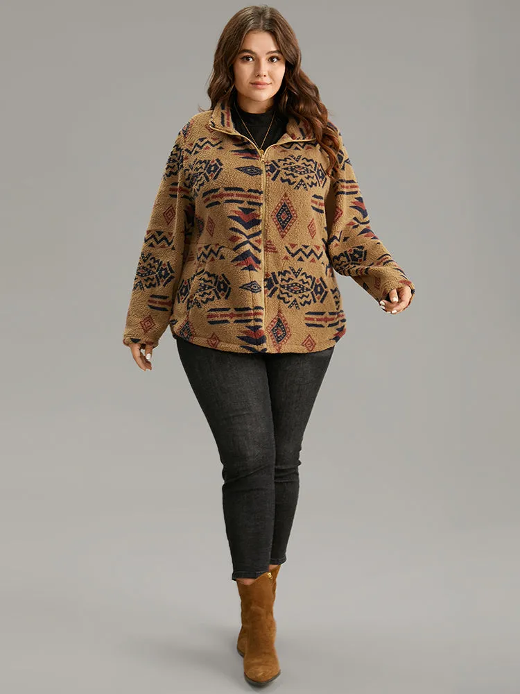 Boho Print Pocket Zipper Teddy Jacket sold by Bloomchic product image thumbnail 3