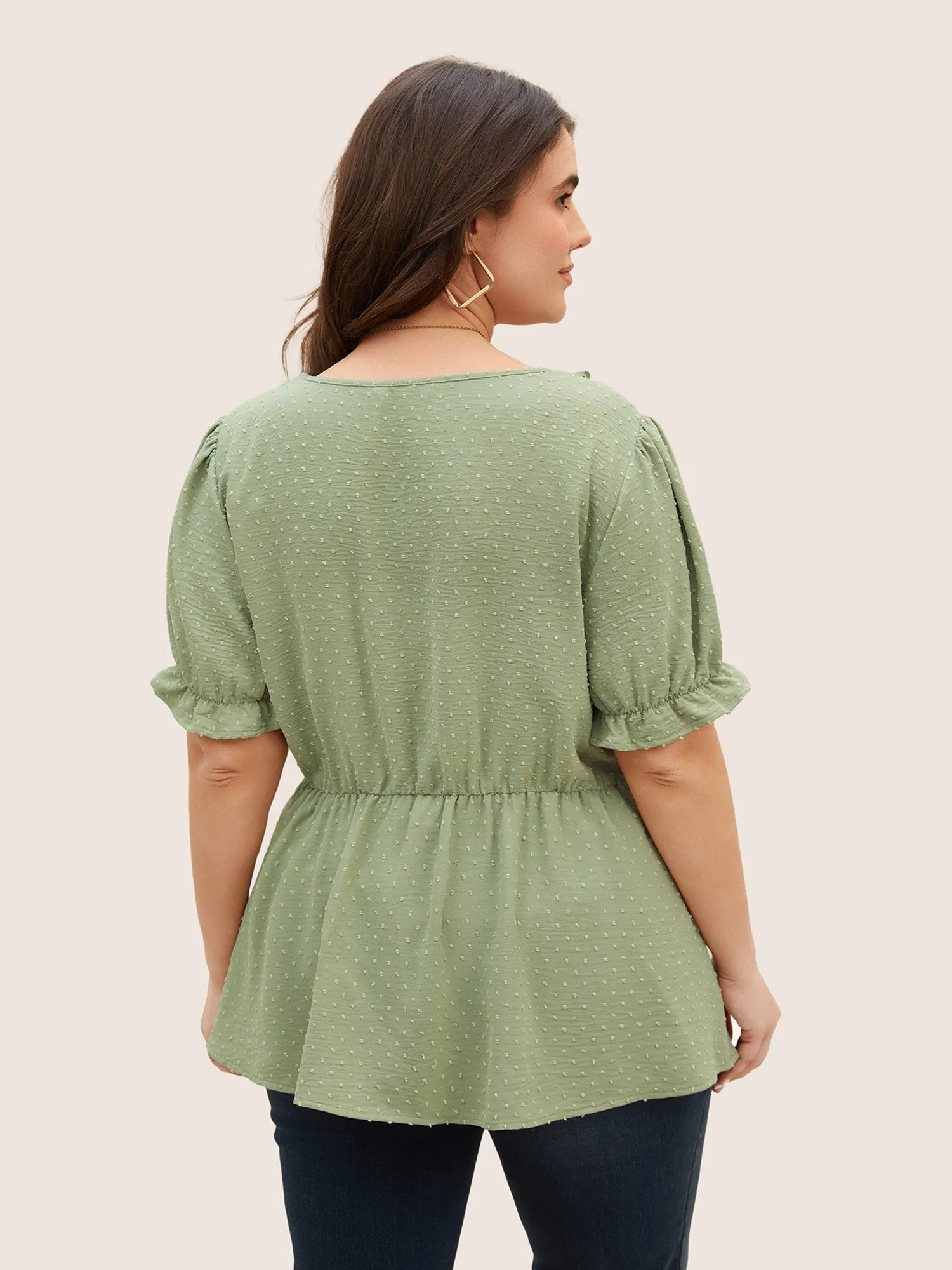 Solid Textured Frill Trim Puff Sleeve Blouse sold by Bloomchic product image thumbnail 3