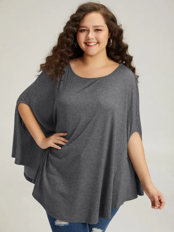 Solid Dolman Sleeve Crew Neck T-shirt sold by Bloomchic