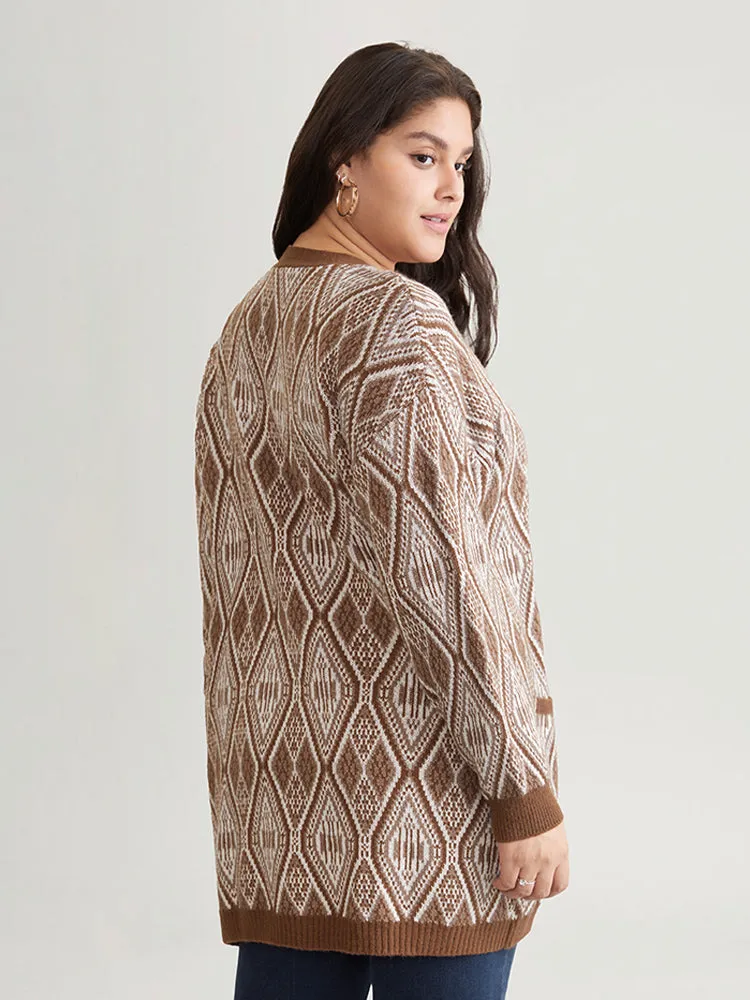 Geometric Graphic Patched Pocket Jacquard Cardigan sold by Bloomchic product image thumbnail 2