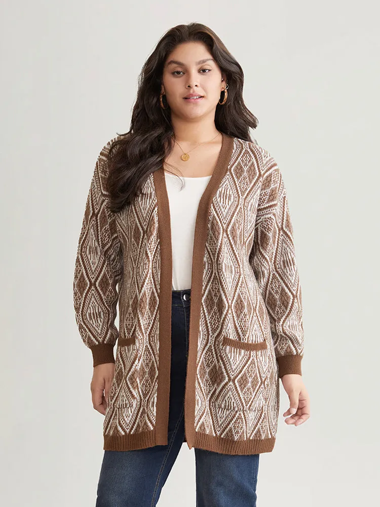 Geometric Graphic Patched Pocket Jacquard Cardigan sold by Bloomchic product image thumbnail 5